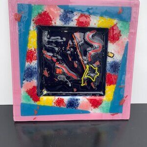 #8975  9” x 9” FUSED COLORFUL PLATE MARDI GRAS